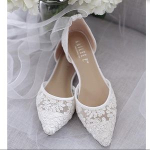 Kailee P white crochet lace bridal shoes